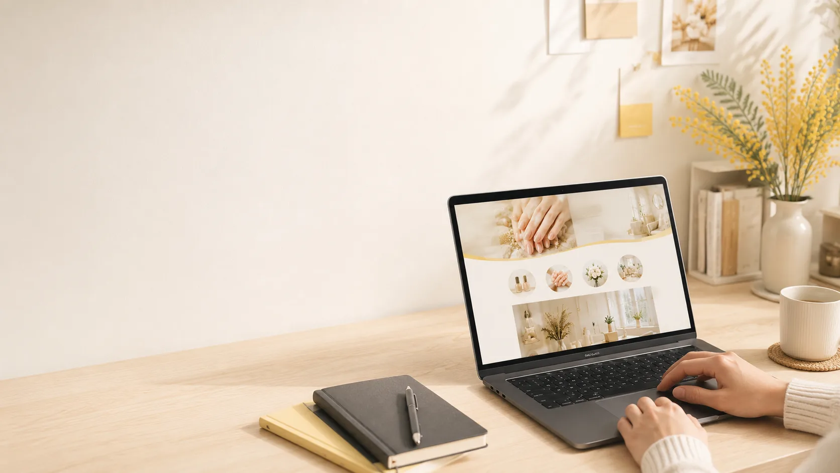 ノートPCでサロンのWebサイトを編集している様子